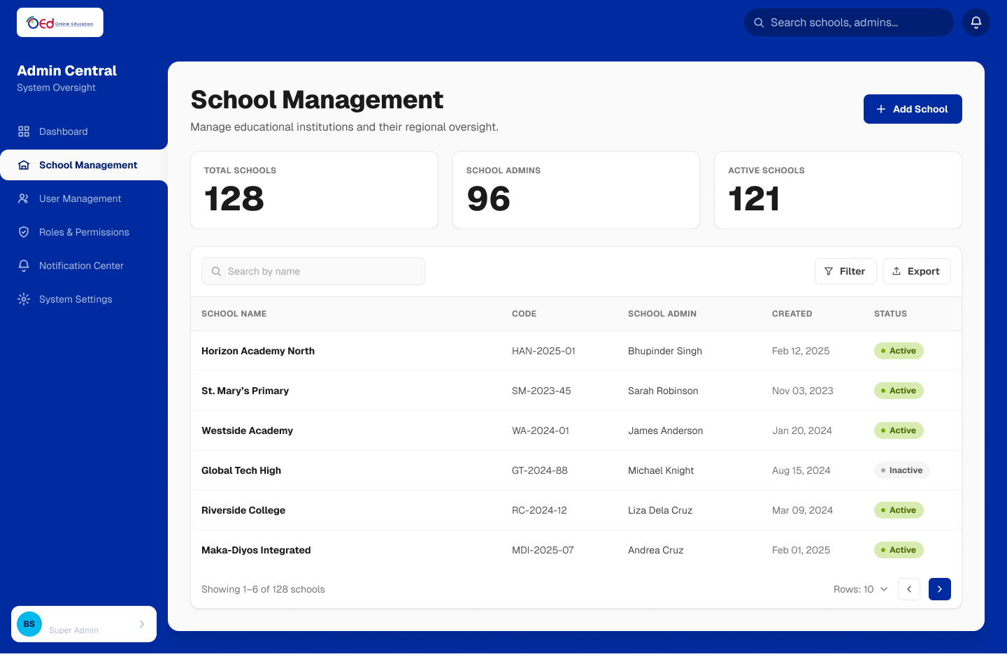 School management records view