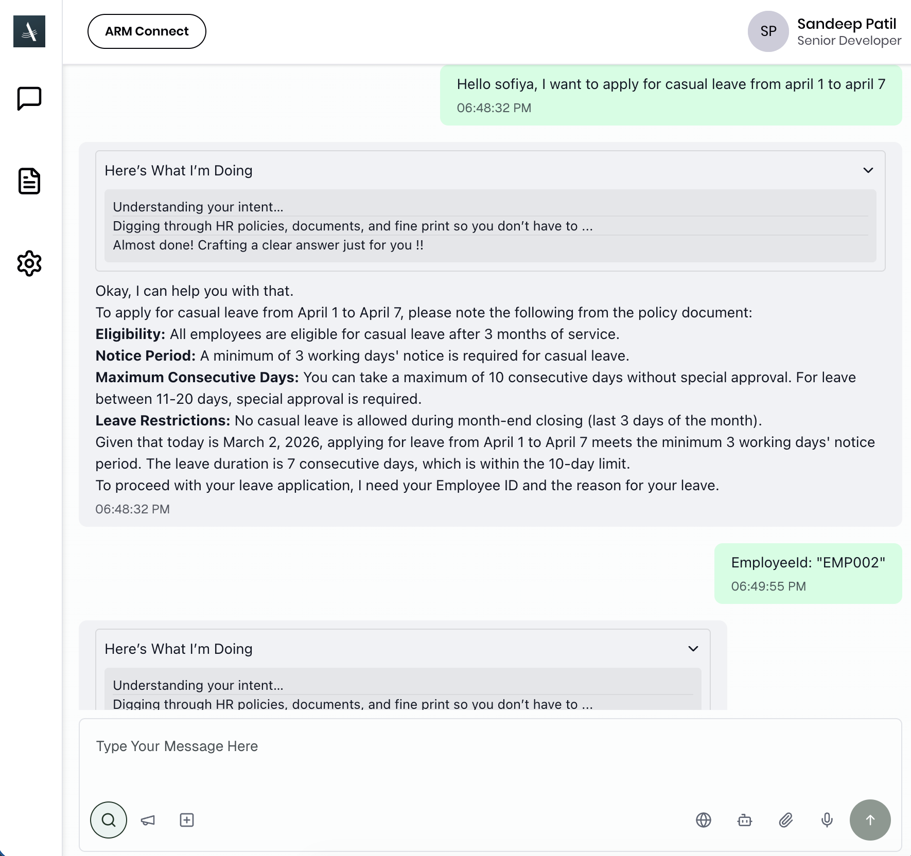 Assistant guiding an employee through leave request details
