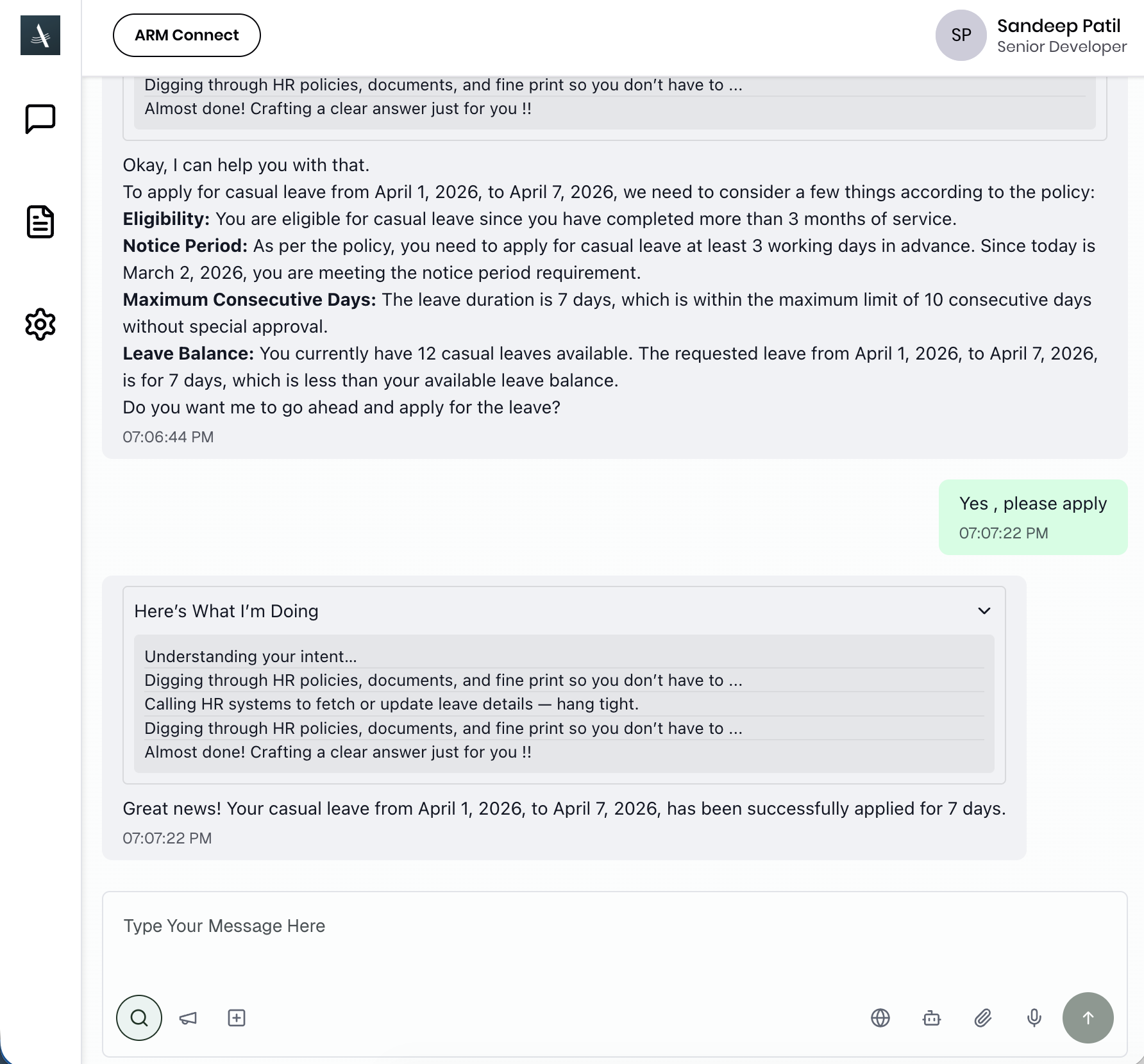 Assistant confirming a completed leave request