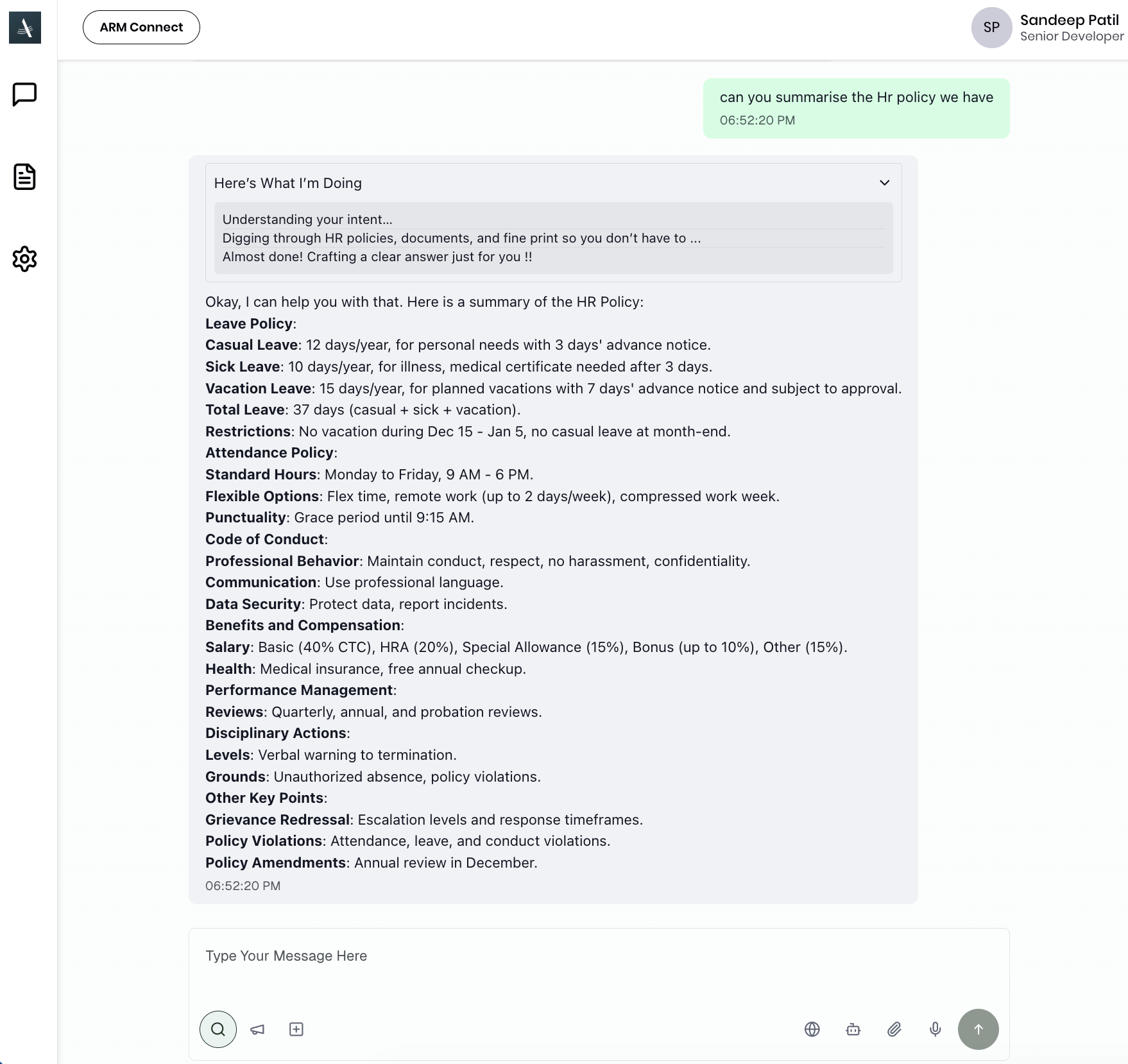 Assistant providing an employee policy summary